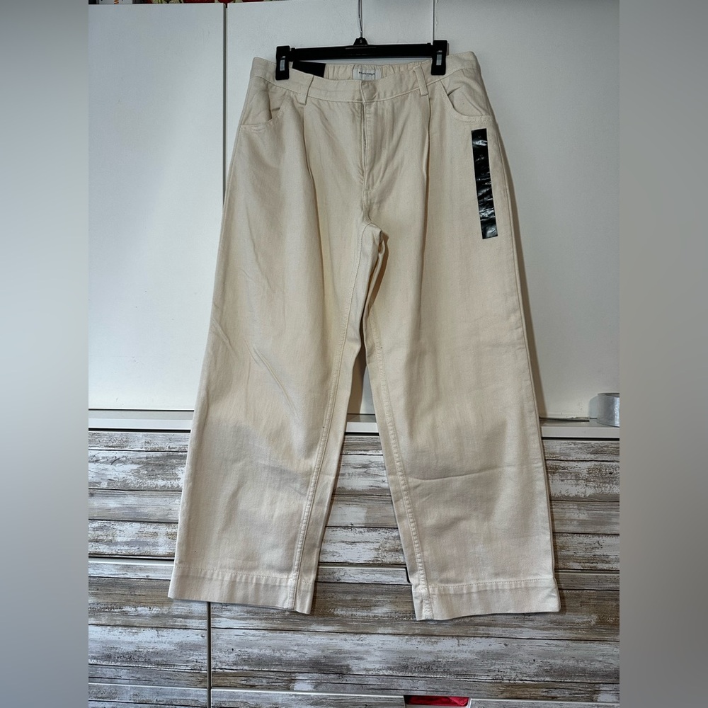 🤍 NWT Banana Republic Cream Twill Pants Wide Leg Size M 100% Cotton